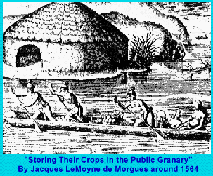 "Storing Their Crops in the Public Granary" by Jacques LeMoyne de Morgues around 1564